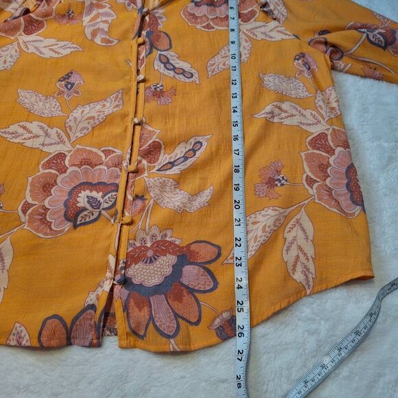 Lauren Conrad Floral Blouse Sz XXL Button Front Puff Sleeves Boho Cottagecore - Picture 11 of 14
